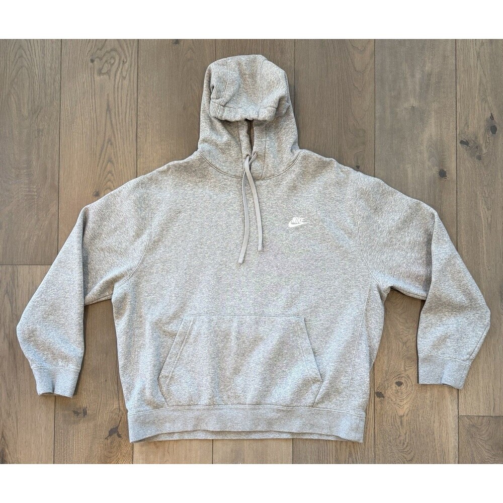 Nike Club Fleece Pullover Hoodie Men’s Heather Grey BV2654-063 Sweatshirt Swoosh